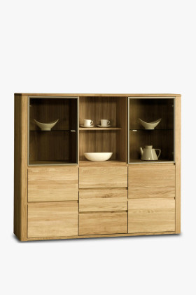 Luxus tölgyfa íróasztal 3 fiókkal és üveges ajtóval, minimalista